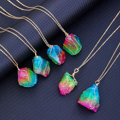 2pcs Natural Crystal Necklace Healing 7 Chakra Pendant For Women
