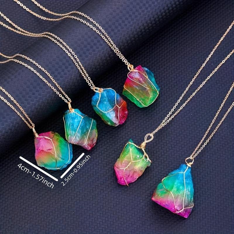 2pcs Natural Crystal Necklace Healing 7 Chakra Pendant For Women