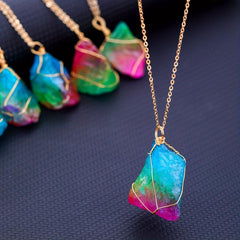 2pcs Natural Crystal Necklace Healing 7 Chakra Pendant For Women