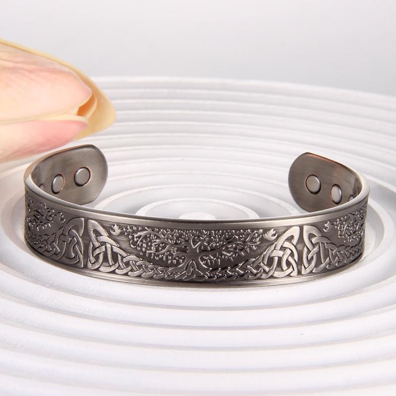 Copper Magnetic Bracelet Tree Of Life Pattern Solid Copper Cuff Bangle