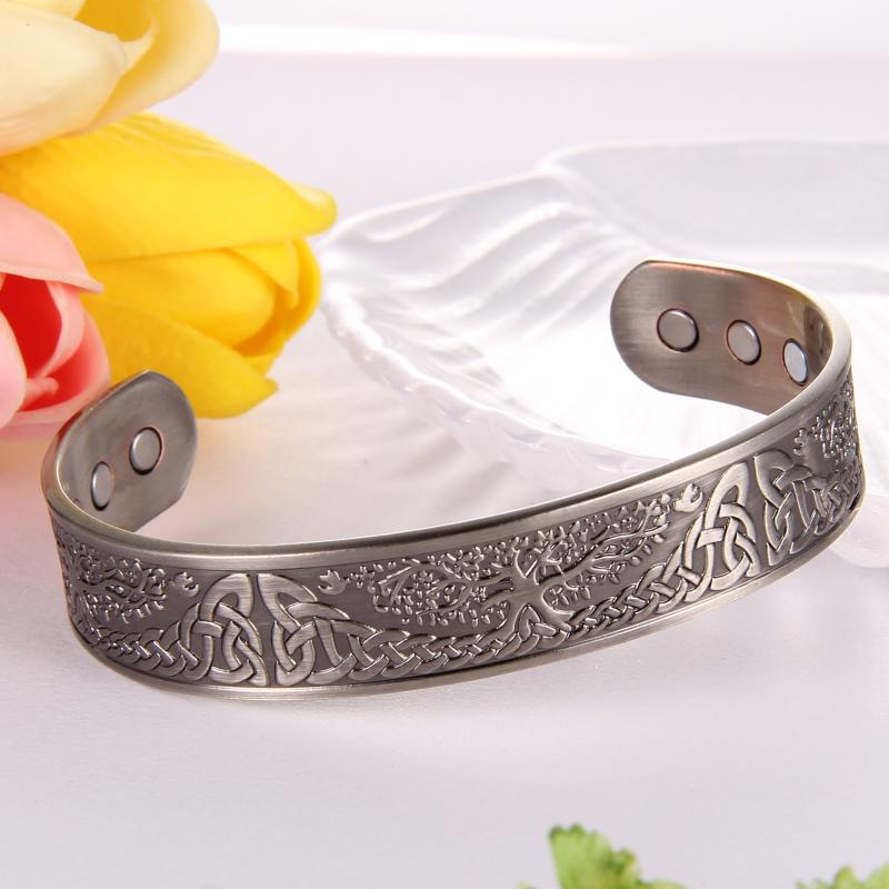 Copper Magnetic Bracelet Tree Of Life Pattern Solid Copper Cuff Bangle