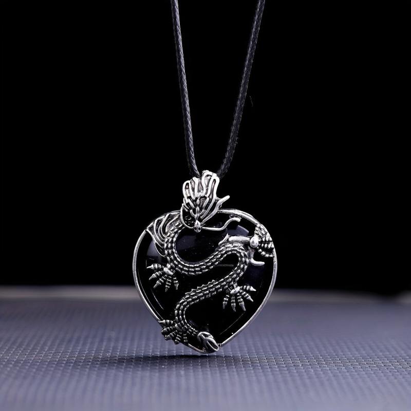 Dragon Rao Heart Shaped Crystal Gem Necklace