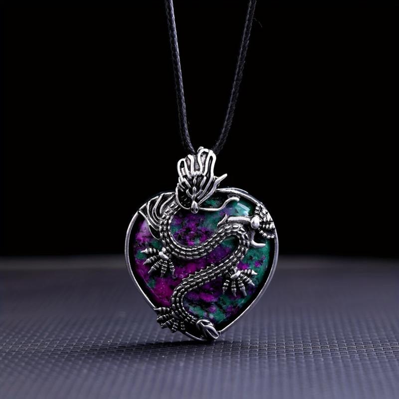 Dragon Rao Heart Shaped Crystal Gem Necklace