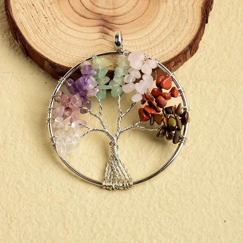 Natural Crystal Tree Of Life Pendant Necklace Jewelry Accessory