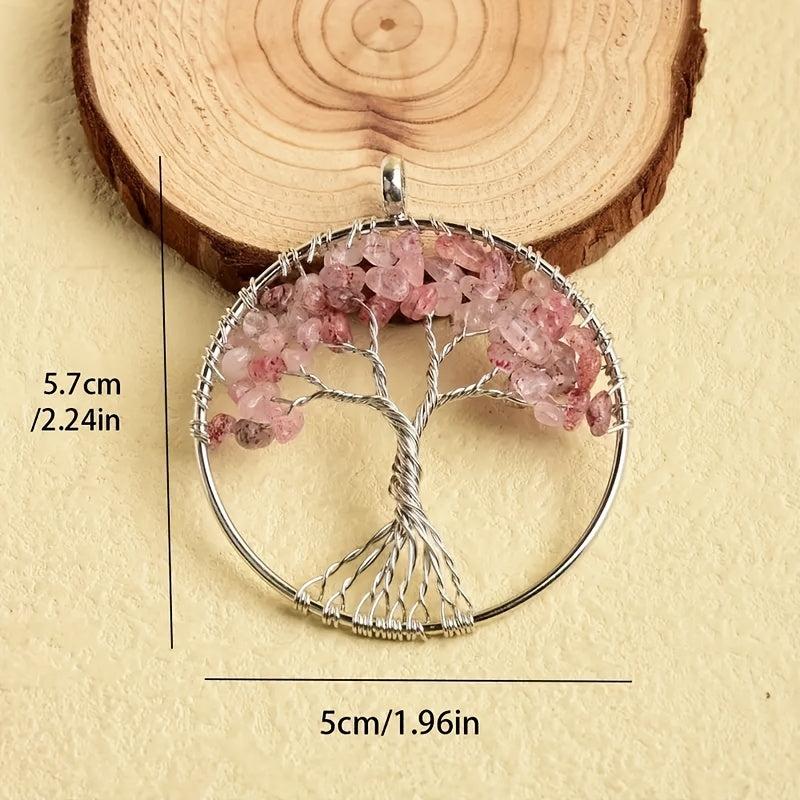 Natural Crystal Tree Of Life Pendant Necklace Jewelry Accessory
