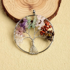 Natural Crystal Tree Of Life Pendant Necklace Jewelry Accessory