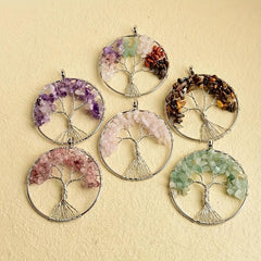 Natural Crystal Tree Of Life Pendant Necklace Jewelry Accessory