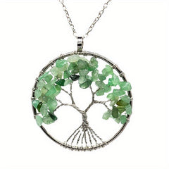 Natural Crystal Tree Of Life Pendant Necklace Jewelry Accessory