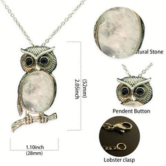 Owl Denier Ellipse Crystal Healing Pendant Necklace
