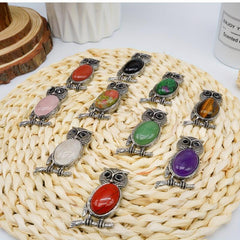 Owl Denier Ellipse Crystal Healing Pendant Necklace