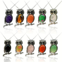 Owl Denier Ellipse Crystal Healing Pendant Necklace