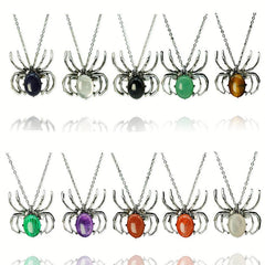 Spider Denier Ellipse Crystal Healing Pendant Necklace
