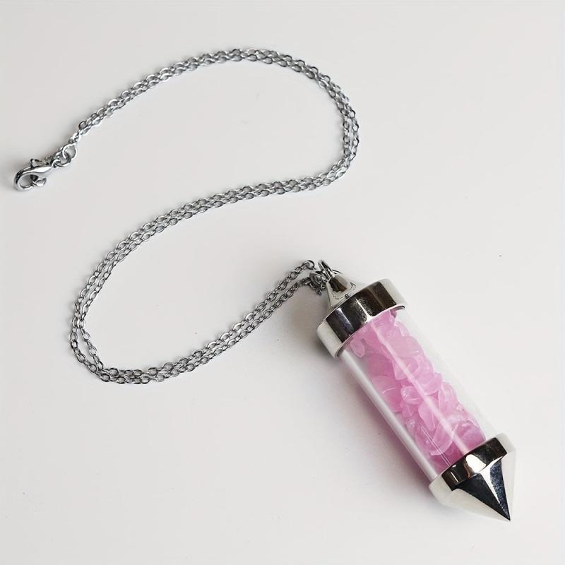Colorful Stone Cone Wishing Bottle Pendant Necklace Crystal Jewelry