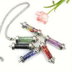 Colorful Stone Cone Wishing Bottle Pendant Necklace Crystal Jewelry