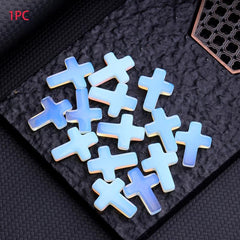 5pcs Synthetic Opal Hole less Cross DIY Jewellery Necklace Bracelet