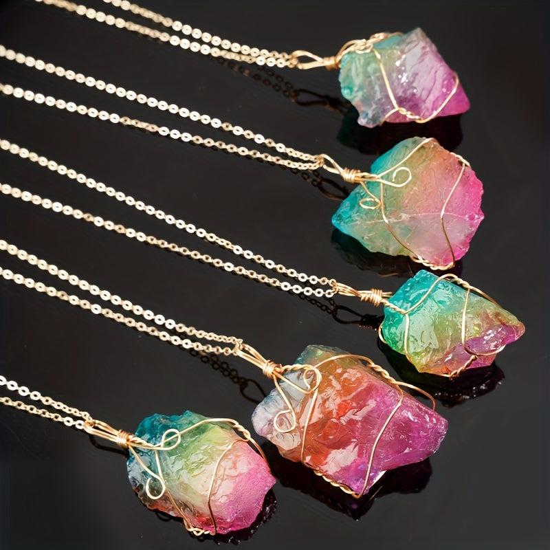 Natural Crystal Stone Pendant Hand Wound Wire Necklace Pendant