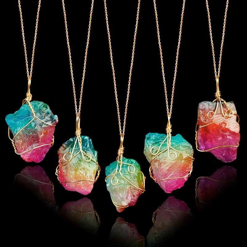 Natural Crystal Stone Pendant Hand Wound Wire Necklace Pendant