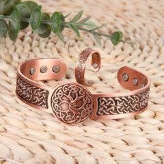 Men's Copper Magnetic Bracelet Ring Set - Vintage Pattern with Neodymium Magnets