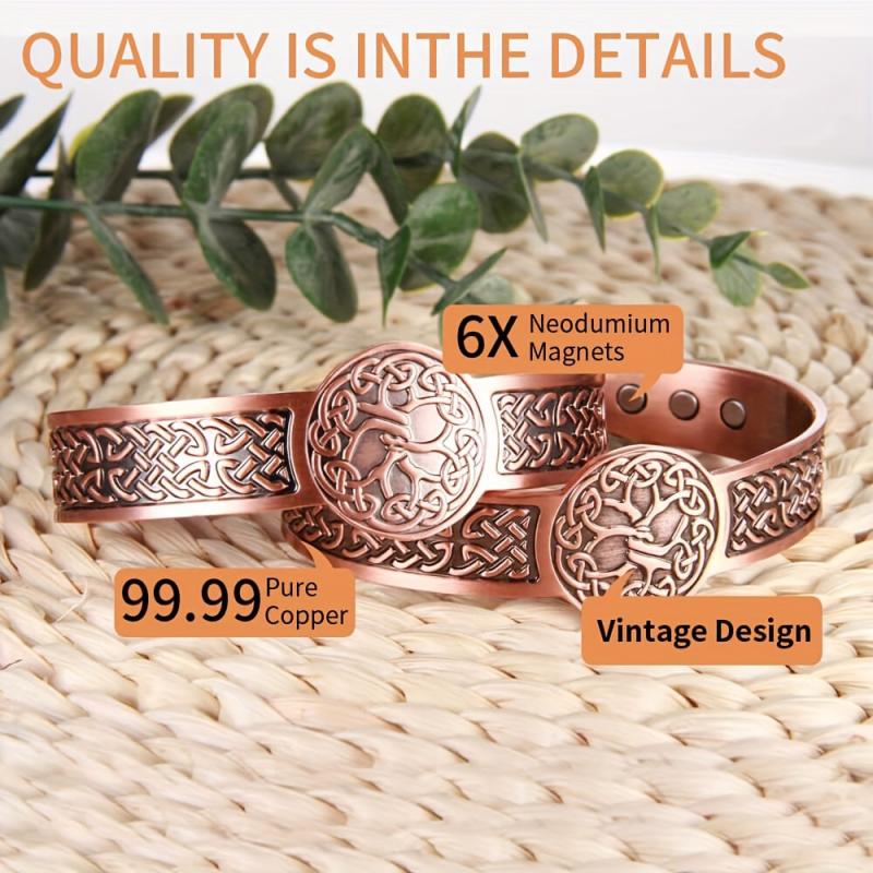 Men's Copper Magnetic Bracelet Ring Set - Vintage Pattern with Neodymium Magnets