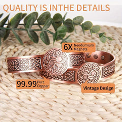 Men's Copper Magnetic Bracelet Ring Set - Vintage Pattern with Neodymium Magnets