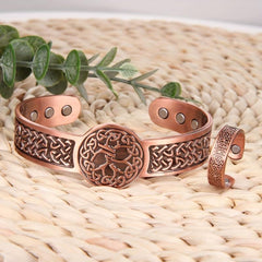 Men's Copper Magnetic Bracelet Ring Set - Vintage Pattern with Neodymium Magnets