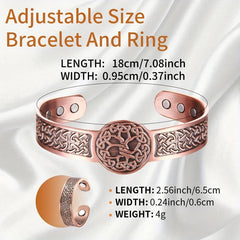 Men's Copper Magnetic Bracelet Ring Set - Vintage Pattern with Neodymium Magnets