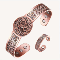 Men's Copper Magnetic Bracelet Ring Set - Vintage Pattern with Neodymium Magnets