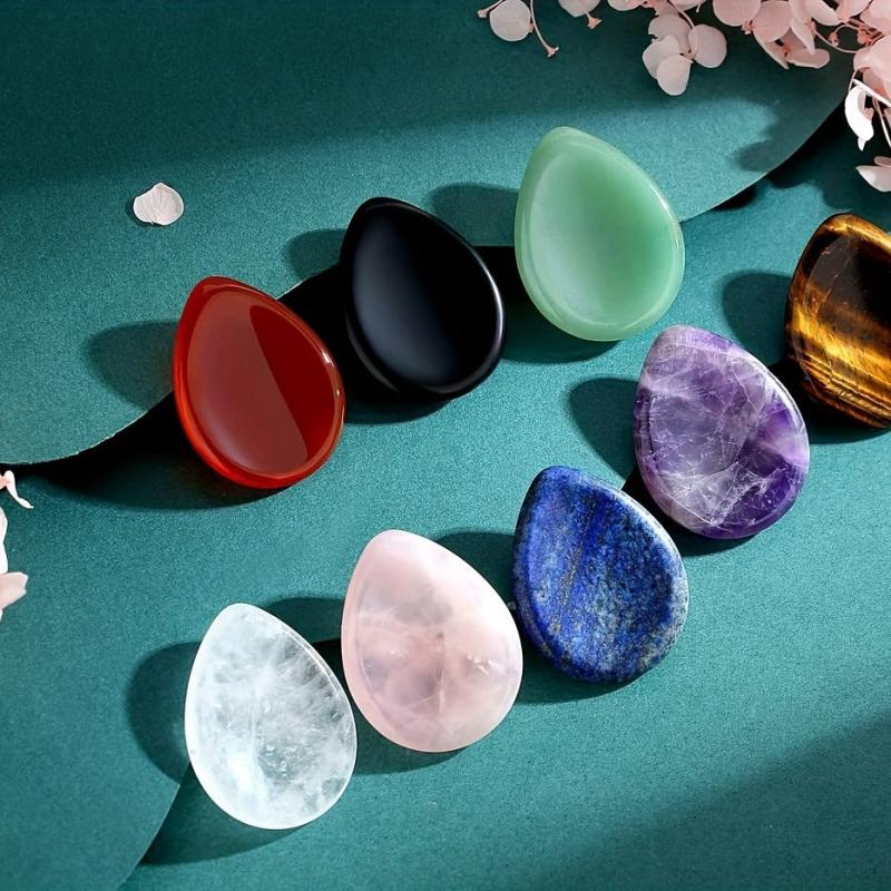 3pc Worry Stone Set Amethyst Rose Quartz Clear Quartz Healing Crystal