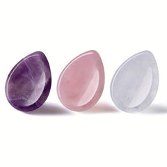 3pc Worry Stone Set Amethyst Rose Quartz Clear Quartz Healing Crystal