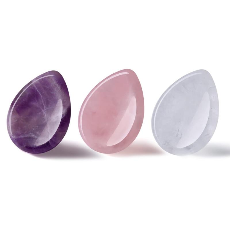 3pc Worry Stone Set Amethyst Rose Quartz Clear Quartz Healing Crystal