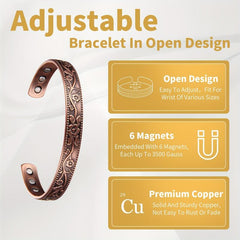 2pcs Copper Magnetic Bracelets for Women and Men - Adjustable Copper Cuff Bangle