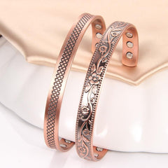 2pcs Copper Magnetic Bracelets for Women and Men - Adjustable Copper Cuff Bangle