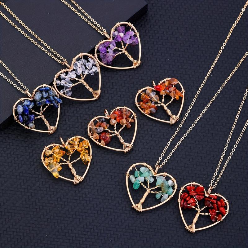 7 Chakra Tree Of Life Pendant Natural Crystal Reiki Healing Necklace