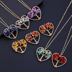 7 Chakra Tree Of Life Pendant Natural Crystal Reiki Healing Necklace