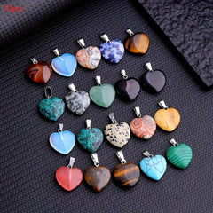 10pcs Natural Stone Crystal Heart Pendant Reiki Wiccan Necklace Pendant