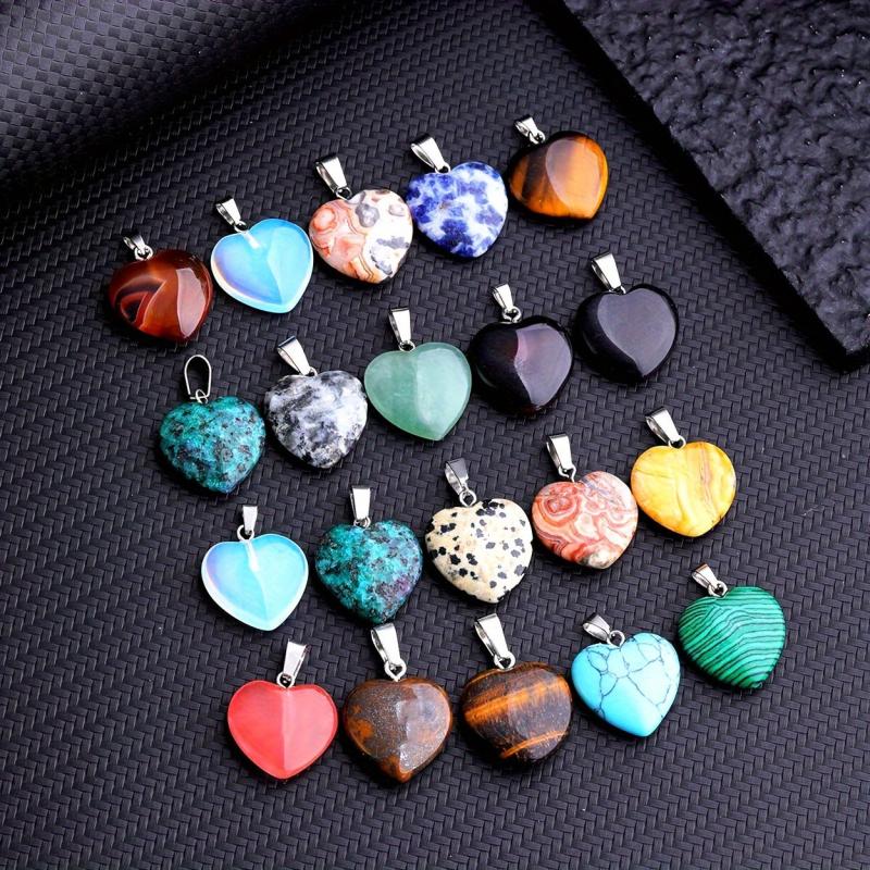 10pcs Natural Stone Crystal Heart Pendant Reiki Wiccan Necklace Pendant