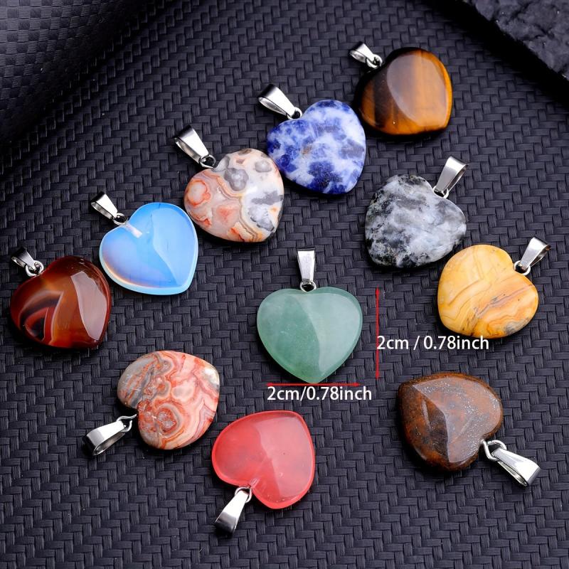 10pcs Natural Stone Crystal Heart Pendant Reiki Wiccan Necklace Pendant