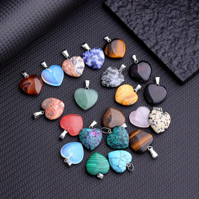 10pcs Natural Stone Crystal Heart Pendant Reiki Wiccan Necklace Pendant