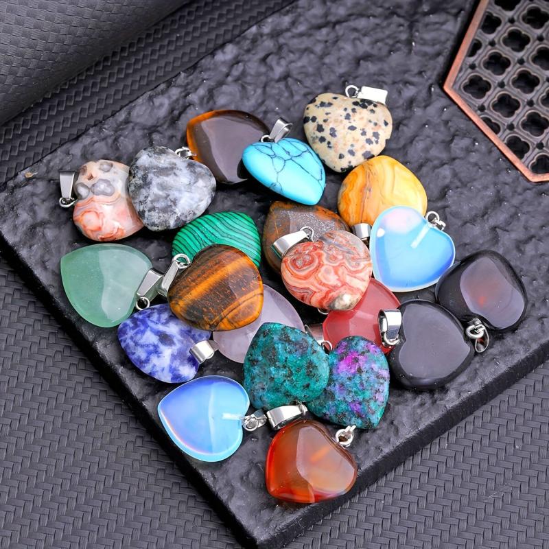10pcs Natural Stone Crystal Heart Pendant Reiki Wiccan Necklace Pendant