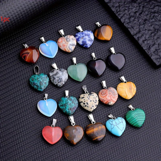 10pcs Natural Stone Crystal Heart Pendant Reiki Wiccan Necklace Pendant