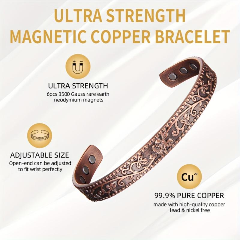 Copper Magnetic Bracelet Cuffs with 3500 Gauss Magnets