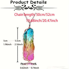 Rainbow Quartz Crystal Tree Of Life Pendant Necklace