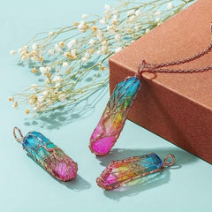 Rainbow Quartz Crystal Tree Of Life Pendant Necklace