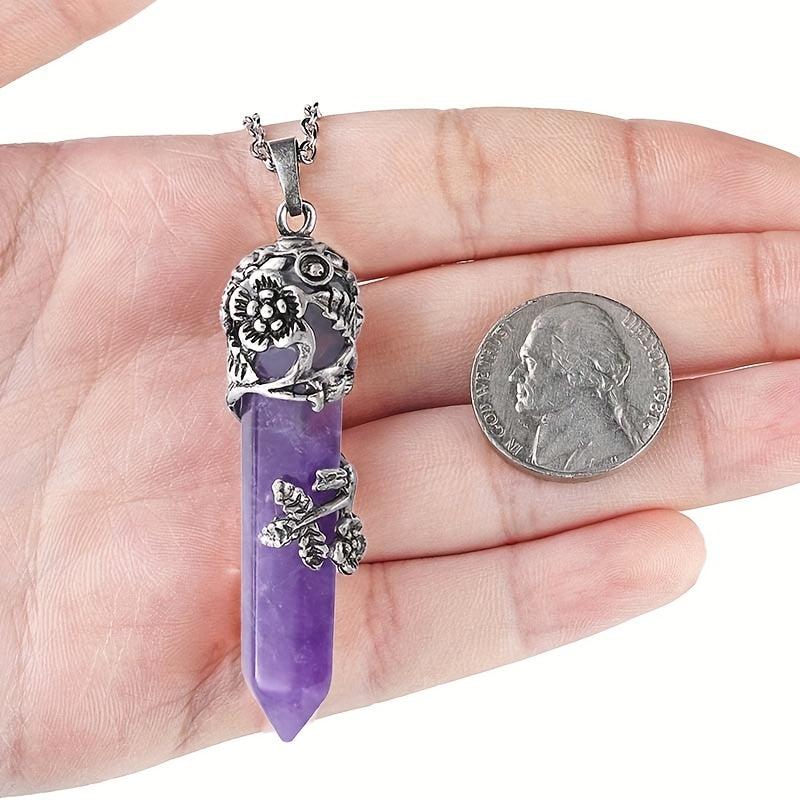 Crystal Flower Pendant Necklace Healing Stone Spiritual