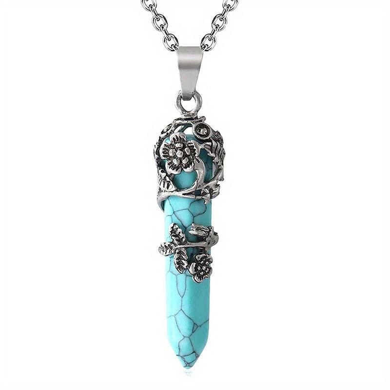 Crystal Flower Pendant Necklace Healing Stone Spiritual