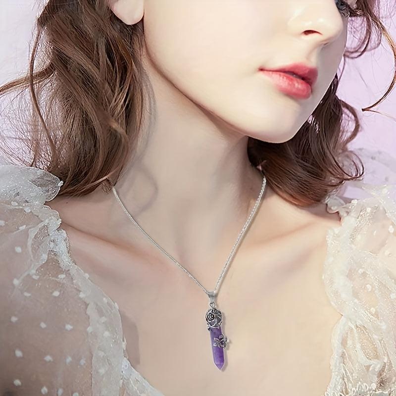 Crystal Flower Pendant Necklace Healing Stone Spiritual