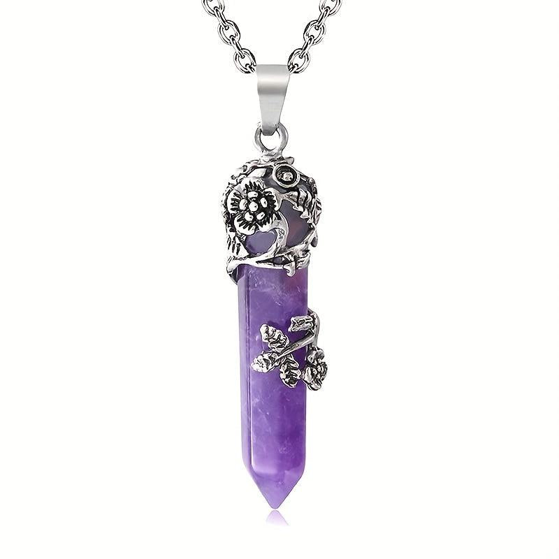 Crystal Flower Pendant Necklace Healing Stone Spiritual