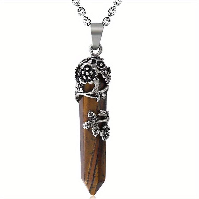 Crystal Flower Pendant Necklace Healing Stone Spiritual
