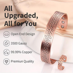 2pcs Copper Bracelets For Men And Copper Ring Grid Pattern Copper Bracelet