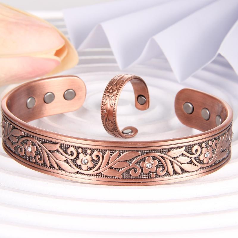 Copper Magnetic Bracelets with Flower Links and Magnets